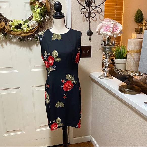 Taiga Paris Black Floral Print Vintage SheathDress - Picture 2 of 16